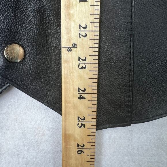 Leather Works Genuine Leather Black Biker Vest Size S Snap Front Pockets Lined - Picture 11 of 11